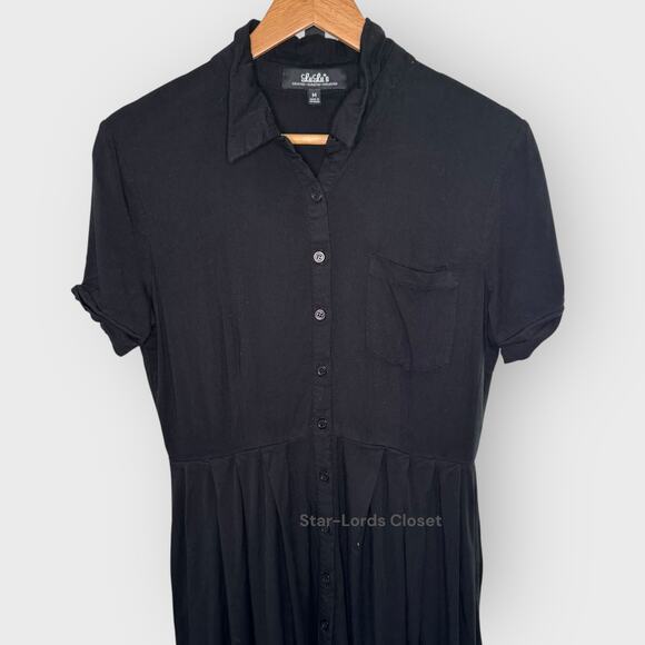 Lulus Tango In The Night Midi Dress Medium Black Short Sleeve Collared Button Up - Picture 3 of 5